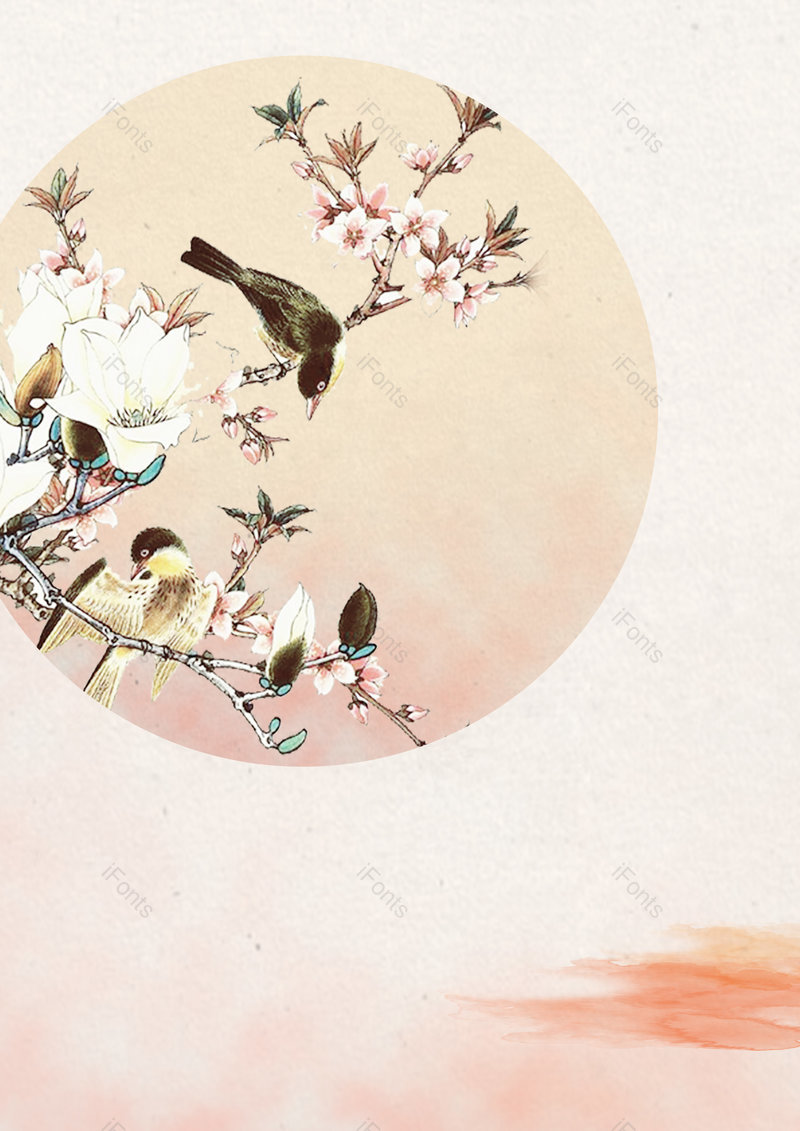 橙色古风质感意境惊蛰花鸟海报背景,插画/手绘图,插画/手绘图库,插画/手绘图下载,插画/手绘